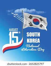 National Liberation Day 15th of August with South Korea Flag. South Korea National Liberation Day vector illustration template for web, banner, flyer, poster.