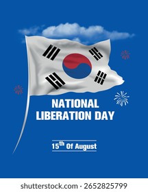 National Liberation Day 15th of August with South Korea Flag. South Korea National Liberation Day vector illustration template for web, banner, flyer, poster.