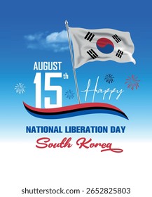 National Liberation Day 15th of August with South Korea Flag. South Korea National Liberation Day vector illustration template for web, banner, flyer, poster.