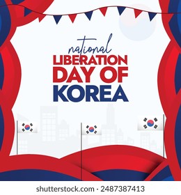 National Liberation day of Korea. 15th August National liberation day of Korea celebration banner with flag of south Korea, abstract art design in flag colours. The day recalls the freedom from Japan.