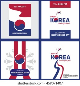 National Liberation Day of Korea. Korean Gwangbokjeol. Abstract background South Korea independence day. Freedom day label design set