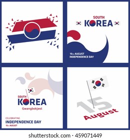 Dia da Libertação Nacional da Coreia. Gwangbokjeol coreano. Resumo do dia da independência da Coreia do Sul. Conjunto de design da etiqueta do dia da liberdade