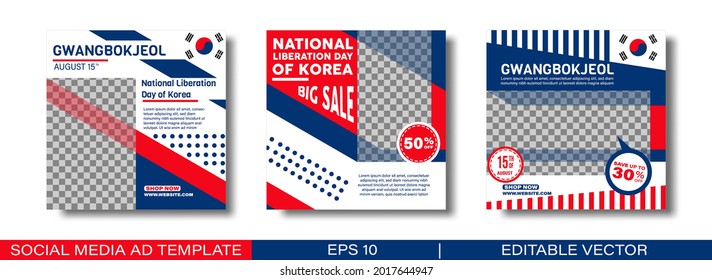 National Liberation Day Of South Korea Social Media Post Template. Gwangbokjeol. Suitable For Social Media Posts And Web Internet Ads