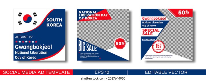 National Liberation Day Of South Korea Social Media Post Template. Gwangbokjeol. Suitable For Social Media Posts And Web Internet Ads