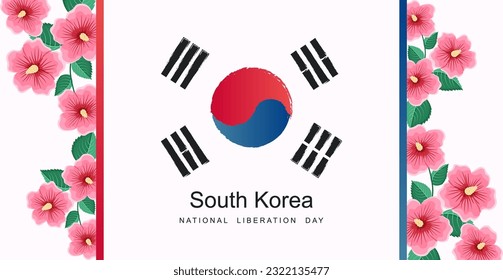 National Liberation day of South Korea (Gwangbokjeol) banner template with Mugunghwa flowers