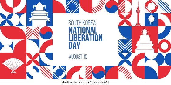 National Liberation Day South Korea Banner. August 15 South Korean independence day greeting card design. Modern pattern, poster template. Vector Illustration.