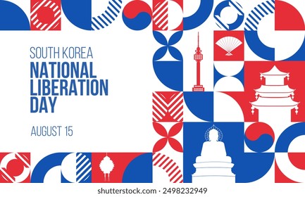 National Liberation Day South Korea Banner. August 15 South Korean independence day greeting card design. Modern pattern, poster template. Vector Illustration.