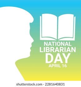 National Librarian Day. April 16. Vector illustration. Silhouette of a man and a book.