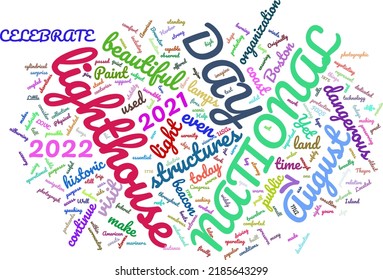 National Lighthouse Day 7 August 2022 Word Cloud In Vector Art Creative Colourful White Back Ground
