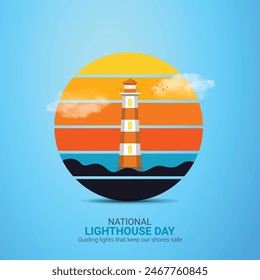 Diseño de anuncios creativos del Día Nacional del Faro. Elemento del día del faro aislado en la Plantilla para el fondo. Afiche del Día del Faro, Vector, ilustración, 7 de agosto. Día importante