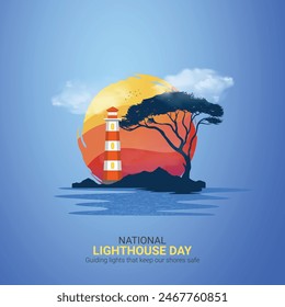 In: National Lighthouse Day Creative Ads Design. Leuchtturm Tag Element isoliert auf Vorlage für Hintergrund. Leuchtturm-Tagesplakat, Vektorgrafik, Illustration, 7. August. Wichtiger Tag