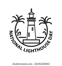 Símbolo e crachá do Dia do Farol Nacional. Sinal de viagem. Edifício histórico e histórico. Sinal de turismo.