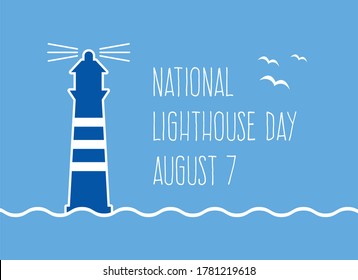 National Lighthouse Day vector. Blue beacon icon vector. Nautical lighthouse on a blue background. Lighthouse Day Poster, August 7. Important day