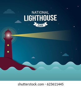 National Lighthouse Day Vector Illustration. Suitable for Greeting Card, Poster and Banner.