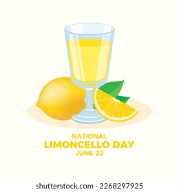 Nationale Limoncello-Tag Vektorgrafik. Traditionelle italienische Zitronenlikör-Ikone Vektorgrafik. Glas Zitronengetränk Zeichnung. Der 22. Juni jedes Jahres. Wichtiger Tag