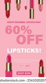 National lipstick day flat vertical template design, lipstick day sale promotion design