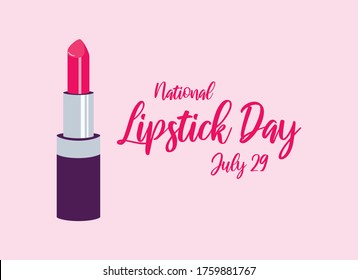 National Lipstick Day vector. Pink lipstick icon vector. Glossy lipstick icon isolated on a pink background. Lipstick Day Poster, July 29