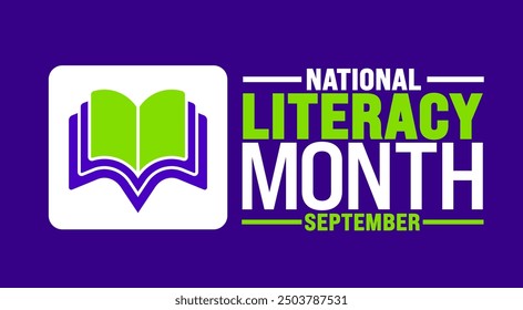 National Literacy Month is observed every year in September. Holiday concept. Template for background, banner, card, poster, placard, design template with unique shapes with standard color.