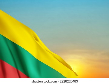 National Lithuania flag against the sunset or sunrise. Design fo National Holidays. EPS10 vector