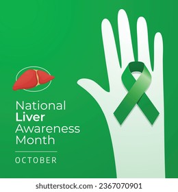 National Liver Awareness Month vector design template good for celebration usage. green ribbon vector illustration. flat design. vector eps 10.
