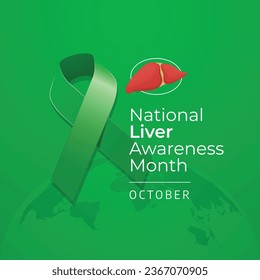 National Liver Awareness Month vector design template good for celebration usage. green ribbon vector illustration. flat design. vector eps 10.