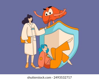 National Liver Protection Day Medical Characters Flat Vector Concept Operation Hand Drawn Illustration
