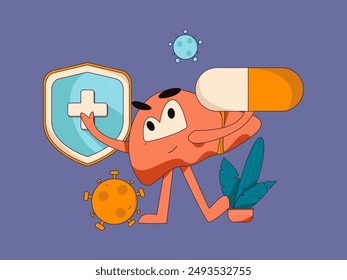 National Liver Protection Day Medical Characters Flat Vector Concept Operation Hand Drawn Illustration
