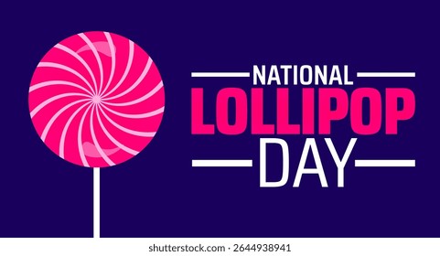 National Lollipop Day background or banner design. Vibrant Pink Swirl Lollipop Icon on Dark Blue Background, Celebrating Sweet Treats and Confectionery.