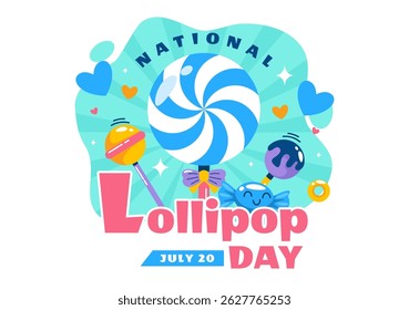 Ilustração do vetor do dia do pirulito nacional em 20 de julho Celebrando doces duros e doces em um plano de fundo dos desenhos animados