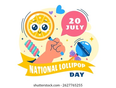 National Lollipop Day Vector Illustration on 20 July Celebrating Hard Candy and Sweet Treats in a Flat Style Cartoon Background