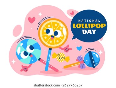 Ilustração do vetor do dia do pirulito nacional em 20 de julho Celebrando doces duros e doces em um plano de fundo dos desenhos animados