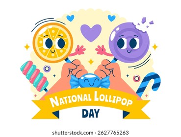 National Lollipop Day Vector Illustration on 20 July Celebrating Hard Candy and Sweet Treats in a Flat Style Cartoon Background