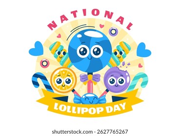 National Lollipop Day Vector Illustration on 20 July Celebrating Hard Candy and Sweet Treats in a Flat Style Cartoon Background