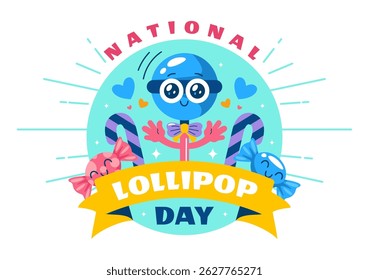 National Lollipop Day Vector Illustration on 20 July Celebrating Hard Candy and Sweet Treats in a Flat Style Cartoon Background