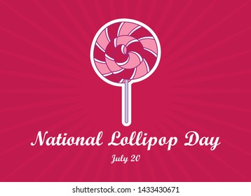National Lollipop Day vector. Pink spiral lollipop icon. Pink and white spiral lollipop vector. Strawberry round candy on a pink background. National Lollipop Day Poster, July 20