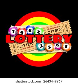 National Lottery Day to celebrate on July 17th. Colorful balls with numbers and coupons isolated on black background.