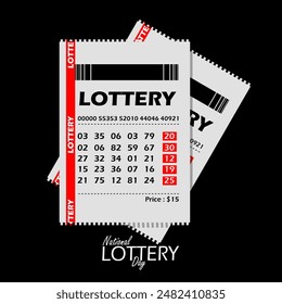 National Lottery Day event banner. Illustration of lottery paper sheet on black background to celebrate July 17th