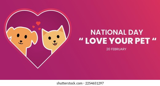 "National Love Your Pet Day" Horizontal Background Design Theme, for banner, card, poster, digital media. Vector sign dog and cat inside love symbol