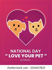 "National Love Your Pet Day" Vertical Background Design Theme, for banner, card, poster, digital media. Vector sign dog and cat inside love symbol