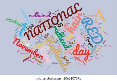 National Love Your Red Hair Day 5 November Word Cloud In Vector Art Creative Colourful White Back Ground