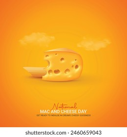 national mac and cheese day creative ads design. national mac and cheese day, July 14, vector, 3d illustration