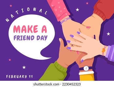 National Make a Friend Day Observed on February 11th to Meet Someone and a New Friendship in Flat Cartoon Hand Drawn Templates Illustration