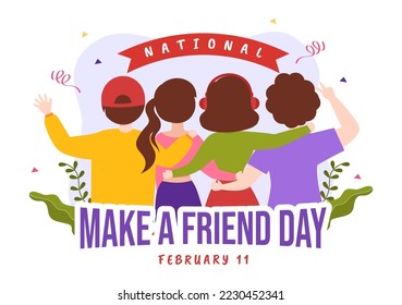 National Make a Friend Day Observed on February 11th to Meet Someone and a New Friendship in Flat Cartoon Hand Drawn Templates Illustration