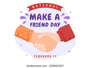 National Make a Friend Day Observed on February 11th to Meet Someone and a New Friendship in Flat Cartoon Hand Drawn Templates Illustration