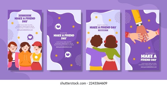 National Make a Friend Day Social Media Stories Flat Cartoon Hand Drawn Templates Illustration
