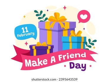 National Make a Friend Day Vector Illustration Observed on February 11th to Meet Someone and a New Friendship in Flat Cartoon Background Design