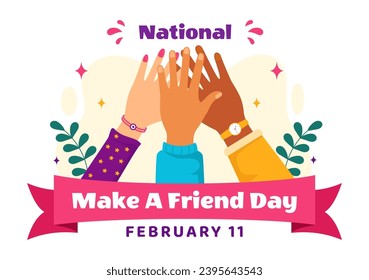 National Make a Friend Day Vector Illustration Observed on February 11th to Meet Someone and a New Friendship in Flat Cartoon Background Design