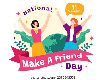 National Make a Friend Day Vector Illustration Observed on February 11th to Meet Someone and a New Friendship in Flat Cartoon Background Design