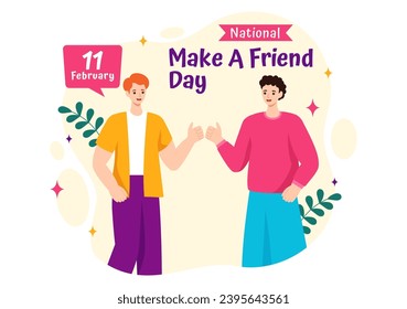 National Make a Friend Day Vector Illustration Observed on February 11th to Meet Someone and a New Friendship in Flat Cartoon Background Design