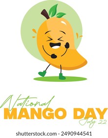 National Mango Day 22 July. Social Media Post Template with Cute laughing Mango illustration